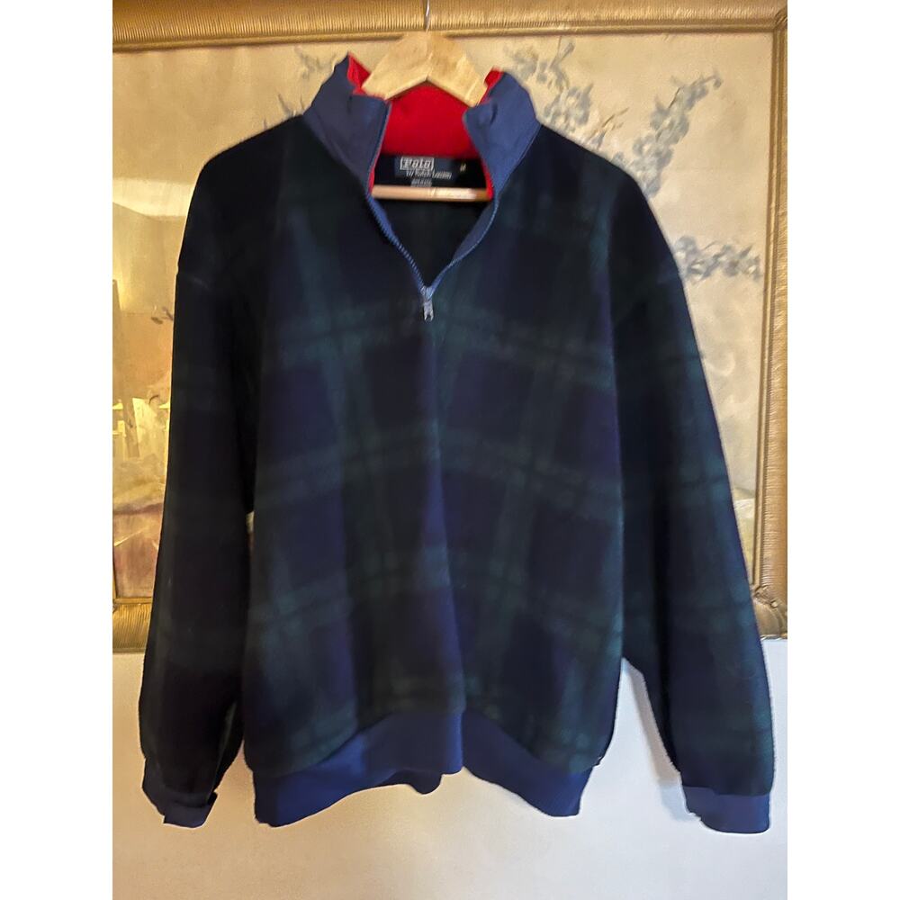 Vintage 90s Ralph Lauren Navy and Green Plaid Sweatshirt